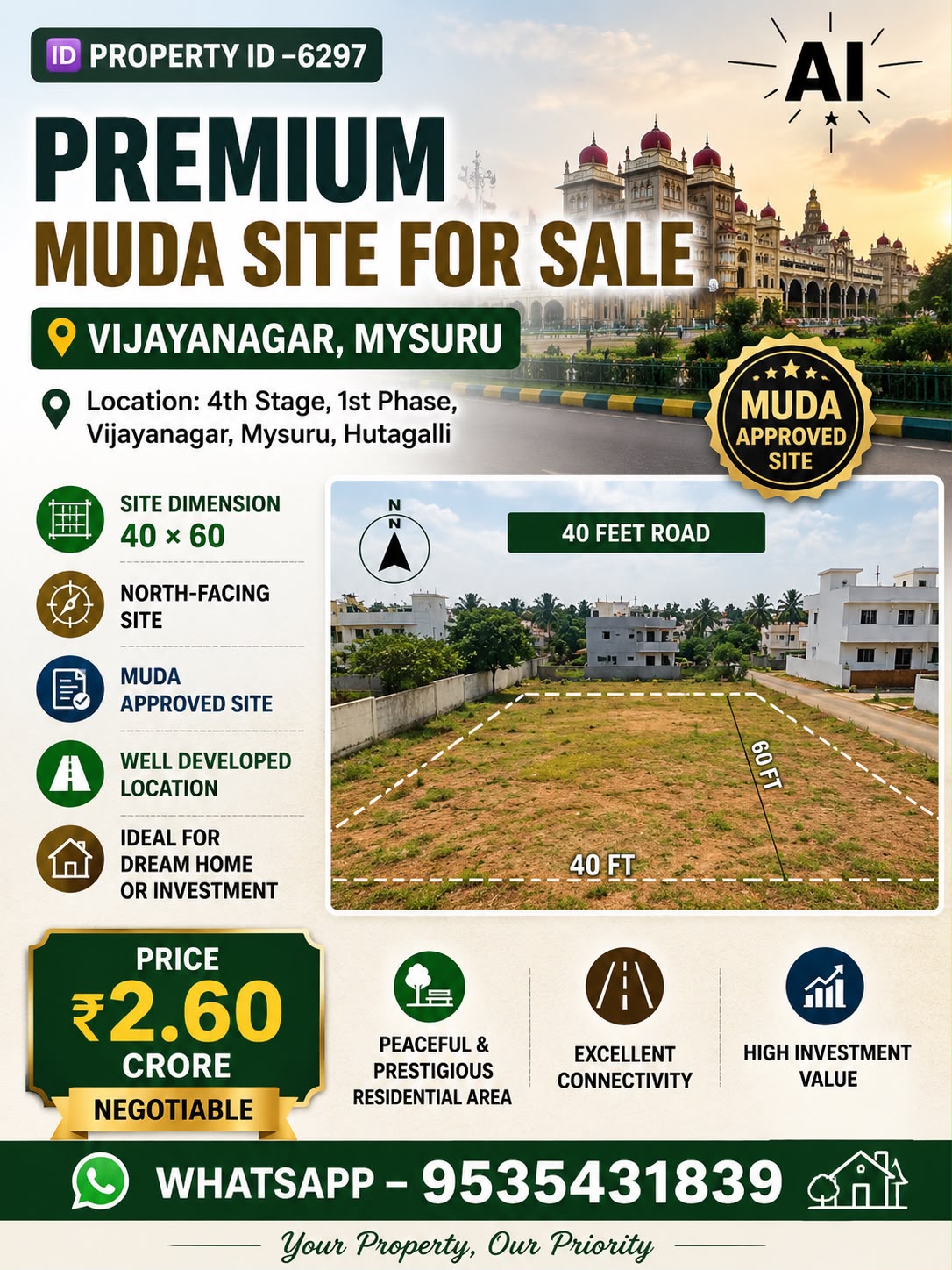 🆔 *PROPERTY ID –6297* 🏡 *PREMIUM MUDA SITE FOR SALE – VIJAYANAGAR, MYSURU